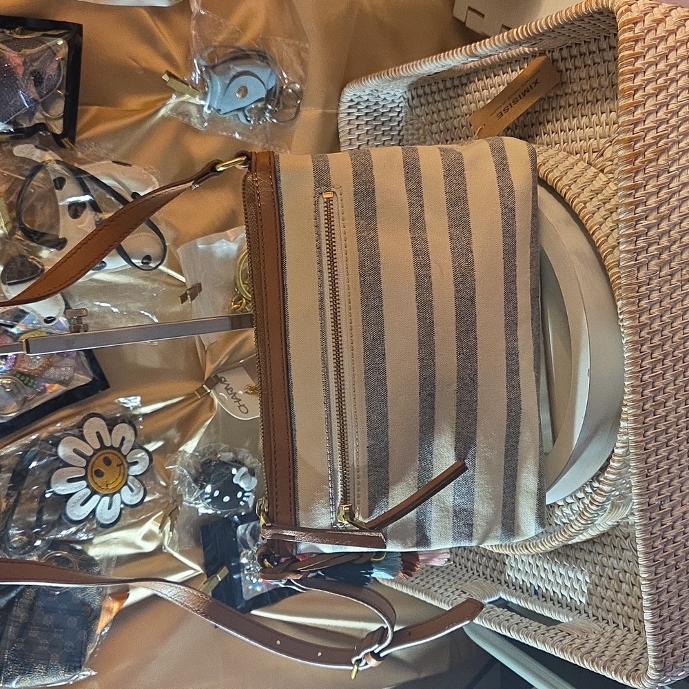 Fossil Blue and Cream Striped Crossbody Bag No Call Outs